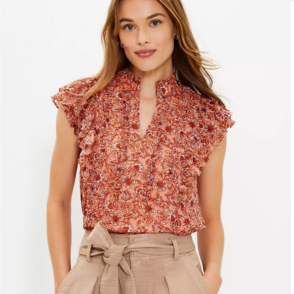 LOFT Floral Clip Ruffle Top